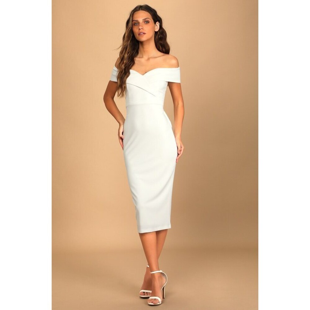 Lulus Cordially Invited White Off-the-shoulder Bow Back Midi Dress - Size M